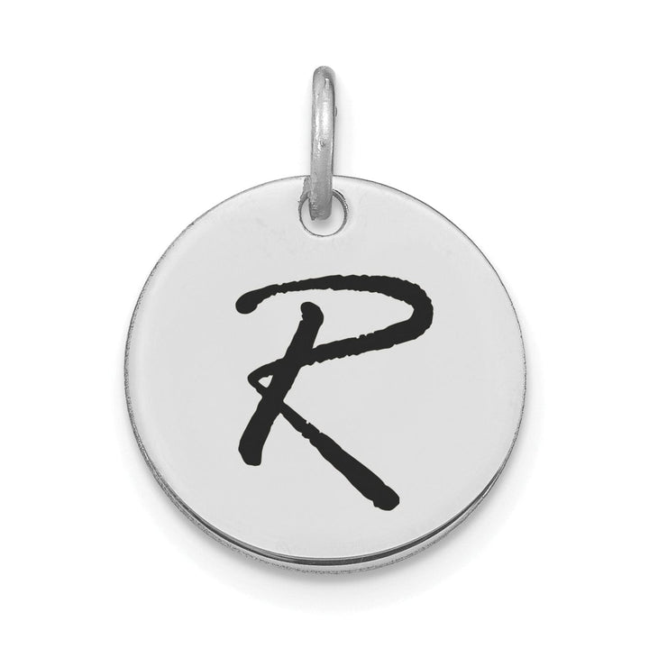 Lovely Rita's Pendants & Charms 14k White Gold Polished Rhodium Black Epoxy Finish Letter R Initial Disk Shape Charm Pendant
