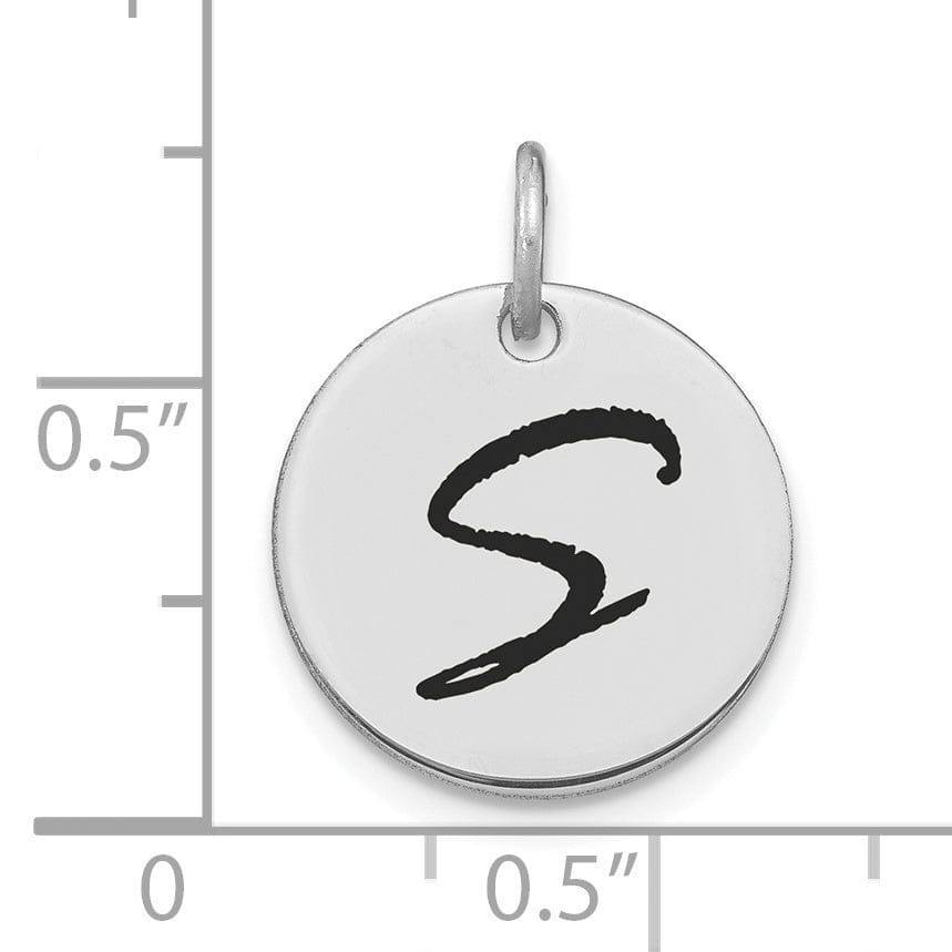 Lovely Rita's Pendants & Charms 14k White Gold Polished Rhodium Black Epoxy Finish Letter S Initial Disk Shape Charm Pendant