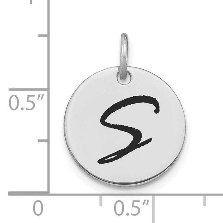 Lovely Rita's Pendants & Charms 14k White Gold Polished Rhodium Black Epoxy Finish Letter S Initial Disk Shape Charm Pendant