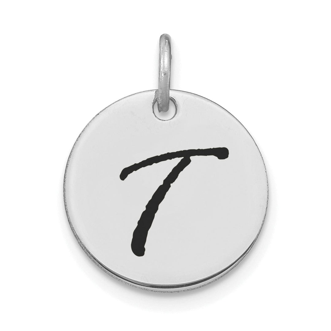 Lovely Rita's Pendants & Charms 14k White Gold Polished Rhodium Black Epoxy Finish Letter T Initial Disk Shape Charm Pendant