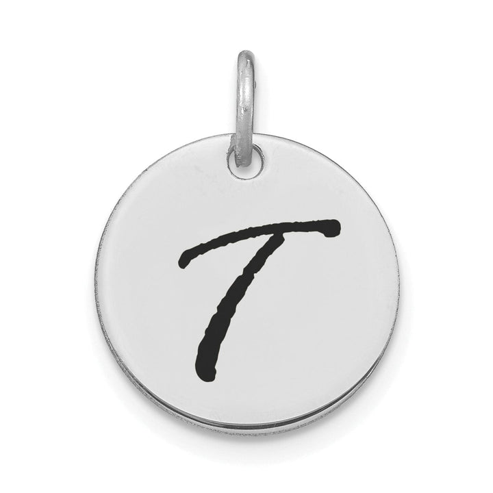 Lovely Rita's Pendants & Charms 14k White Gold Polished Rhodium Black Epoxy Finish Letter T Initial Disk Shape Charm Pendant