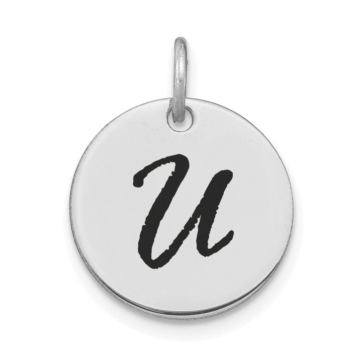 Lovely Rita's Pendants & Charms 14k White Gold Polished Rhodium Black Epoxy Finish Letter U Initial Disk Shape Charm Pendant