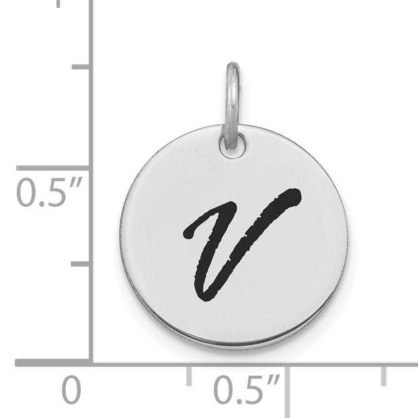 Lovely Rita's Pendants & Charms 14k White Gold Polished Rhodium Black Epoxy Finish Letter V Initial Disk Shape Charm Pendant