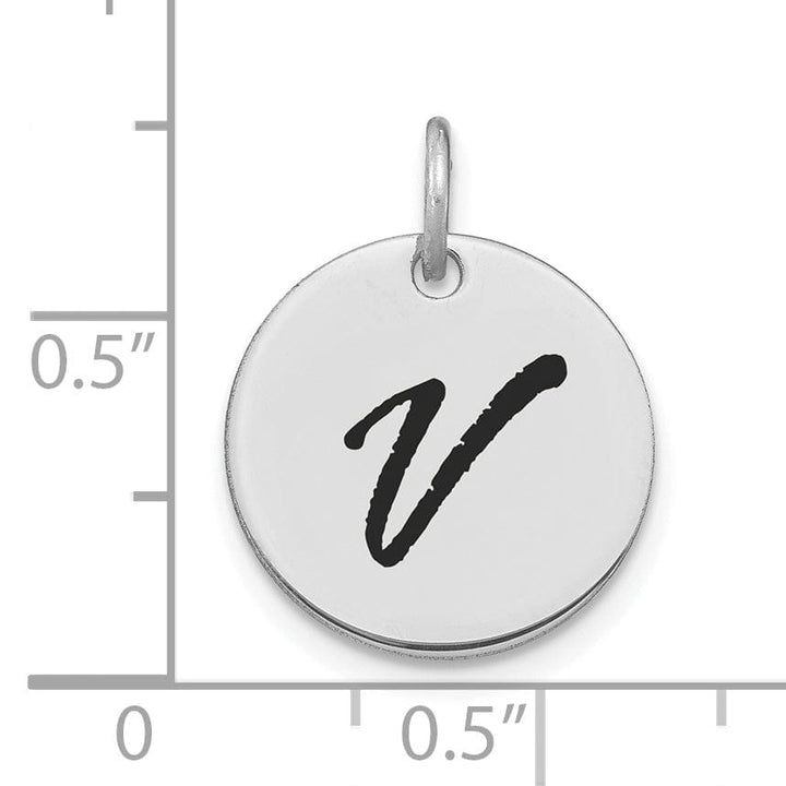Lovely Rita's Pendants & Charms 14k White Gold Polished Rhodium Black Epoxy Finish Letter V Initial Disk Shape Charm Pendant