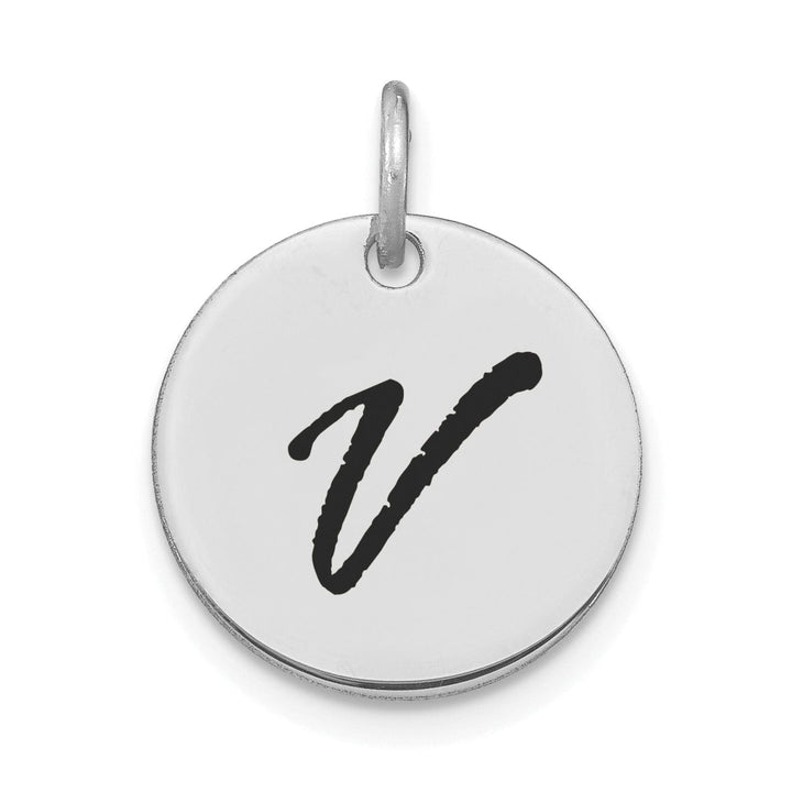 Lovely Rita's Pendants & Charms 14k White Gold Polished Rhodium Black Epoxy Finish Letter V Initial Disk Shape Charm Pendant