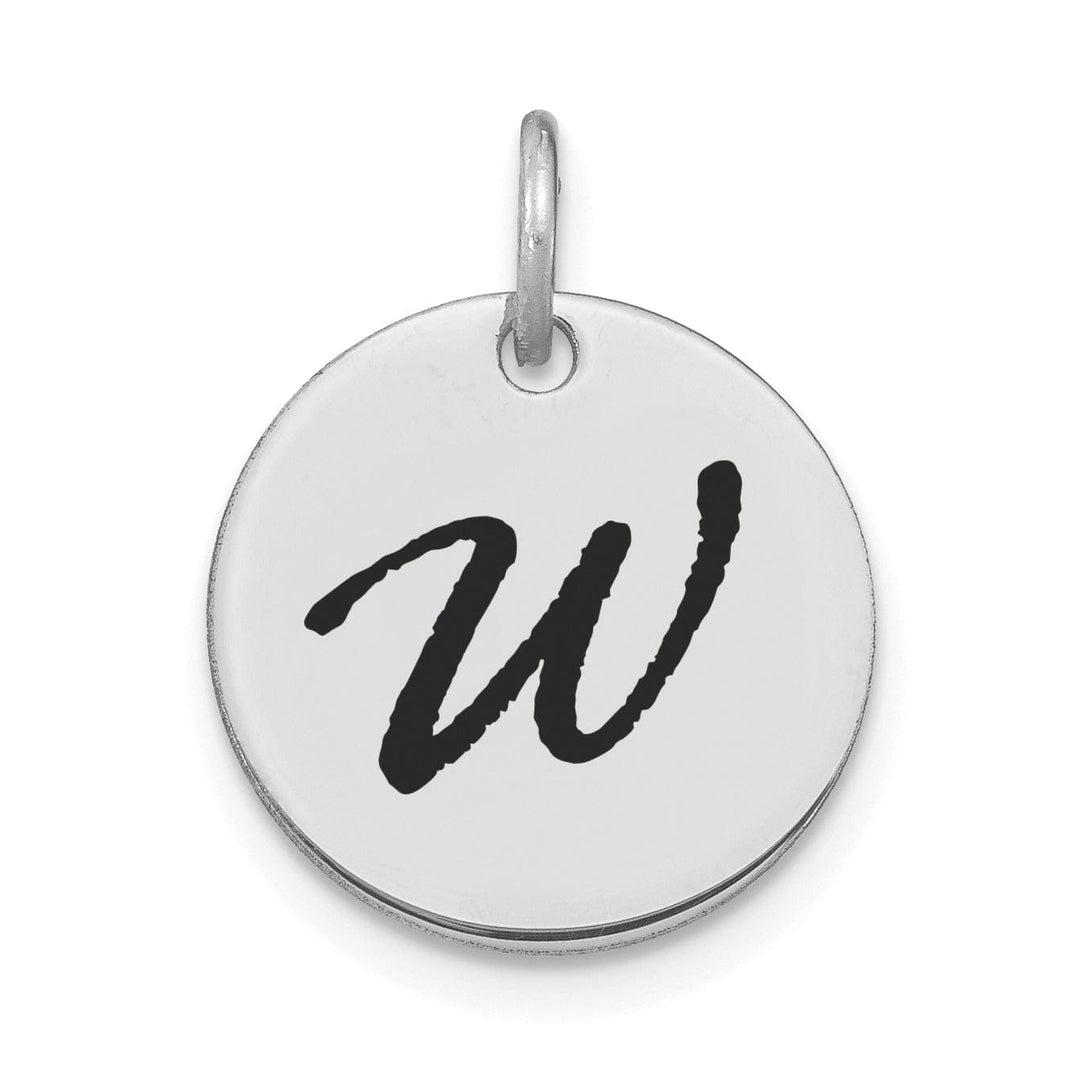 Lovely Rita's Pendants & Charms 14k White Gold Polished Rhodium Black Epoxy Finish Letter W Initial Disk Shape Charm Pendant