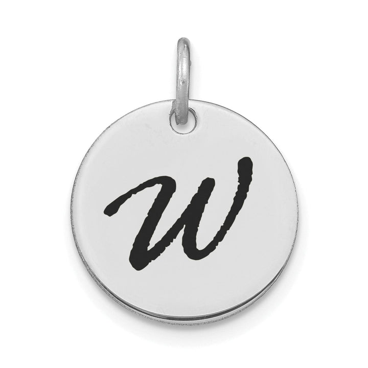 Lovely Rita's Pendants & Charms 14k White Gold Polished Rhodium Black Epoxy Finish Letter W Initial Disk Shape Charm Pendant
