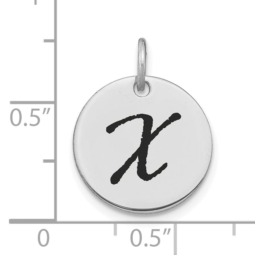 Lovely Rita's Pendants & Charms 14k White Gold Polished Rhodium Black Epoxy Finish Letter X Initial Disk Shape Charm Pendant