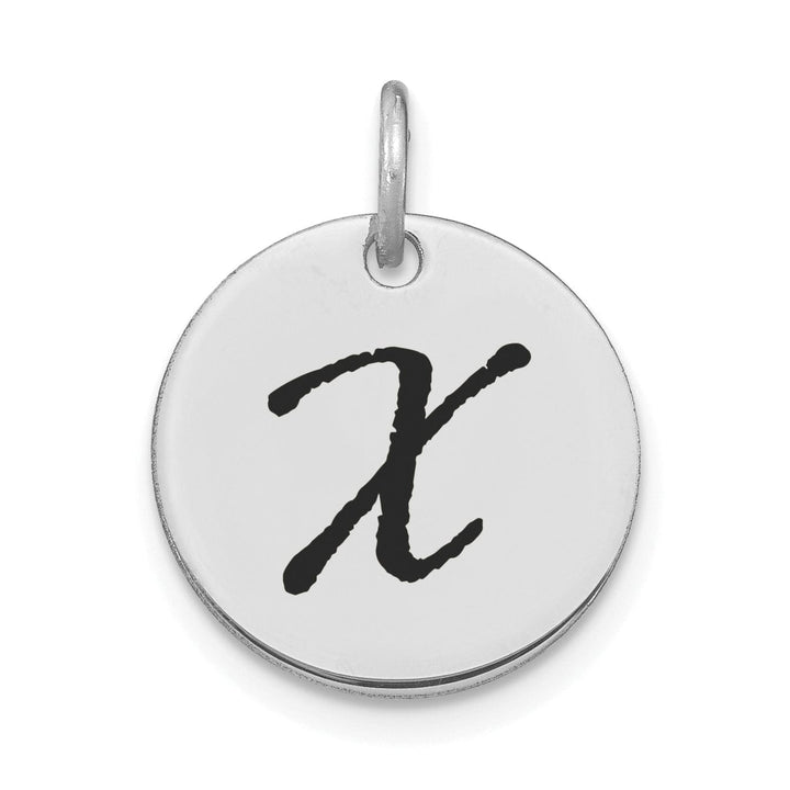 Lovely Rita's Pendants & Charms 14k White Gold Polished Rhodium Black Epoxy Finish Letter X Initial Disk Shape Charm Pendant