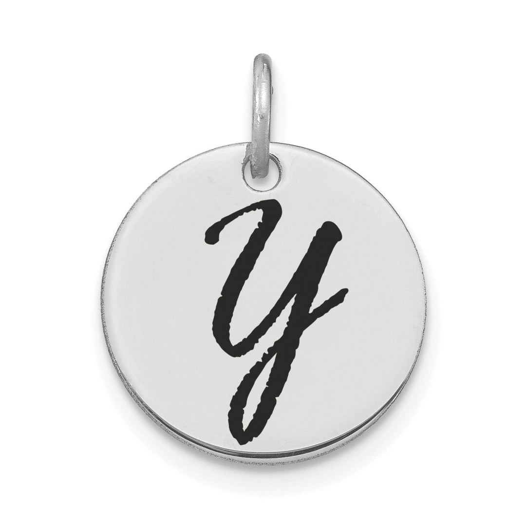 Lovely Rita's Pendants & Charms 14k White Gold Polished Rhodium Black Epoxy Finish Letter Y Initial Disk Shape Charm Pendant