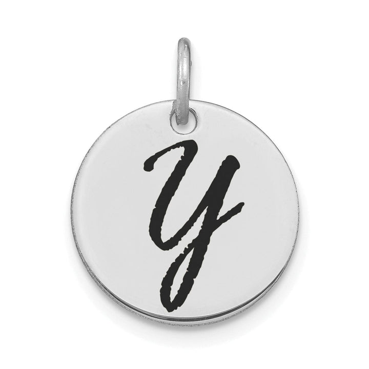 Lovely Rita's Pendants & Charms 14k White Gold Polished Rhodium Black Epoxy Finish Letter Y Initial Disk Shape Charm Pendant