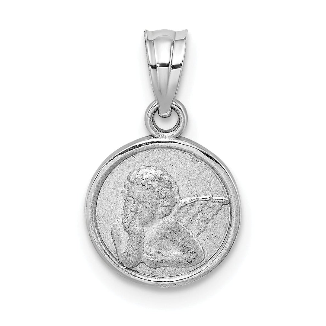 Lovely Rita's Pendants & Charms 14K White Gold Polished Satin Finish Angel Cherub Round Shape Pendant
