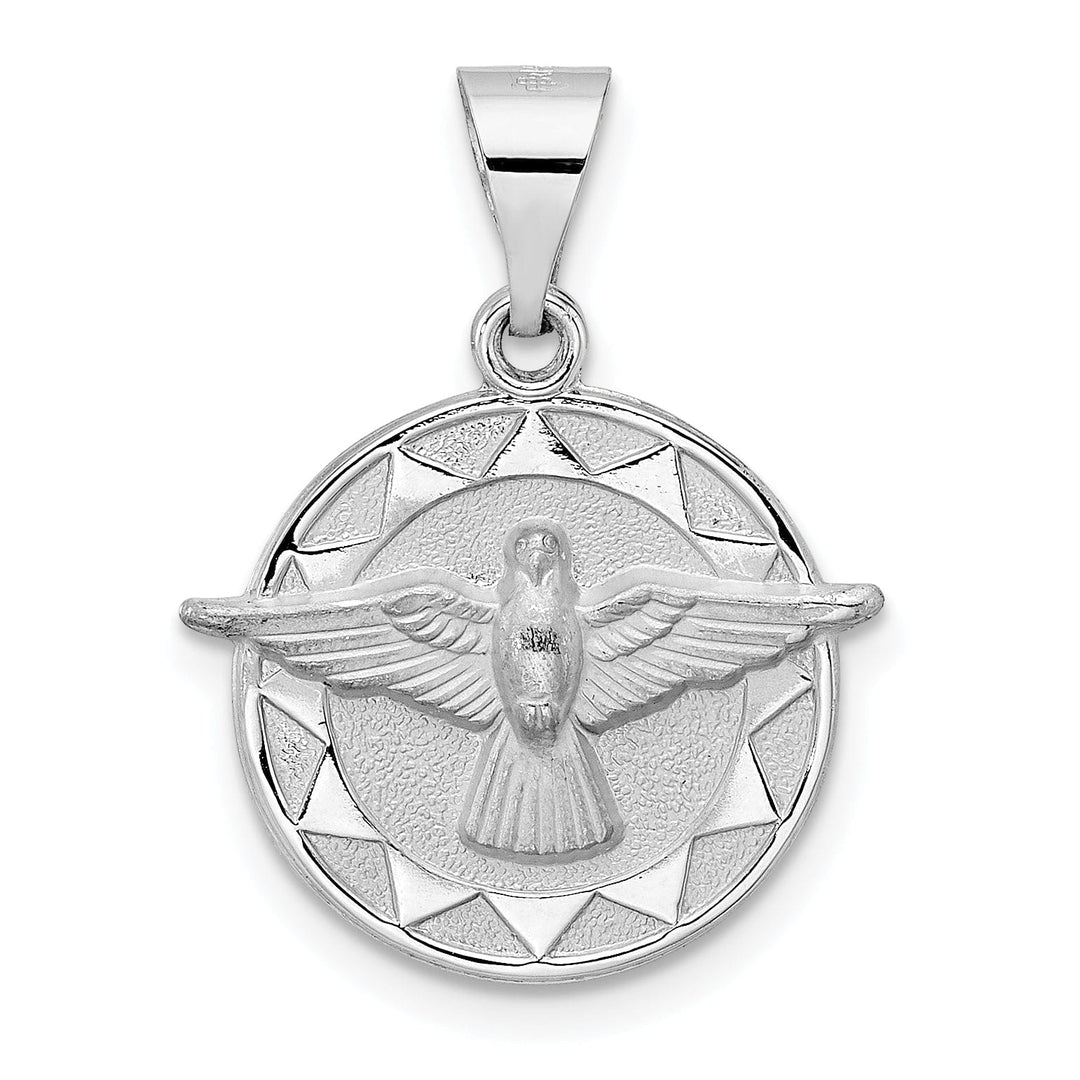 Lovely Rita's Pendants & Charms 14k White Gold Polished Satin Round Unisex Holy Spirit Charm Pendant