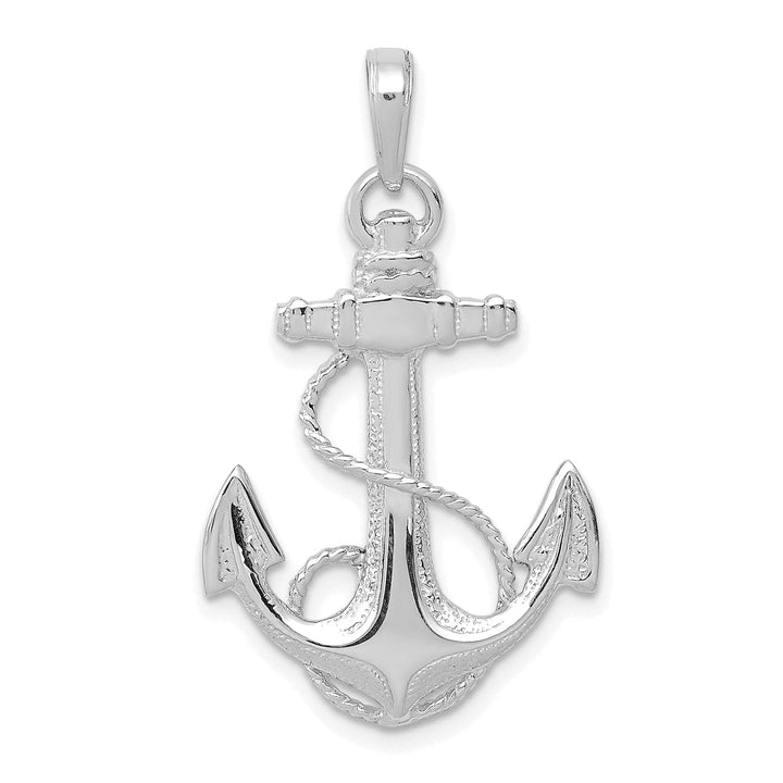 Lovely Rita's Pendants & Charms 14k White Gold Polished Texture Finish Anchor with Rope Design Charm Pendant
