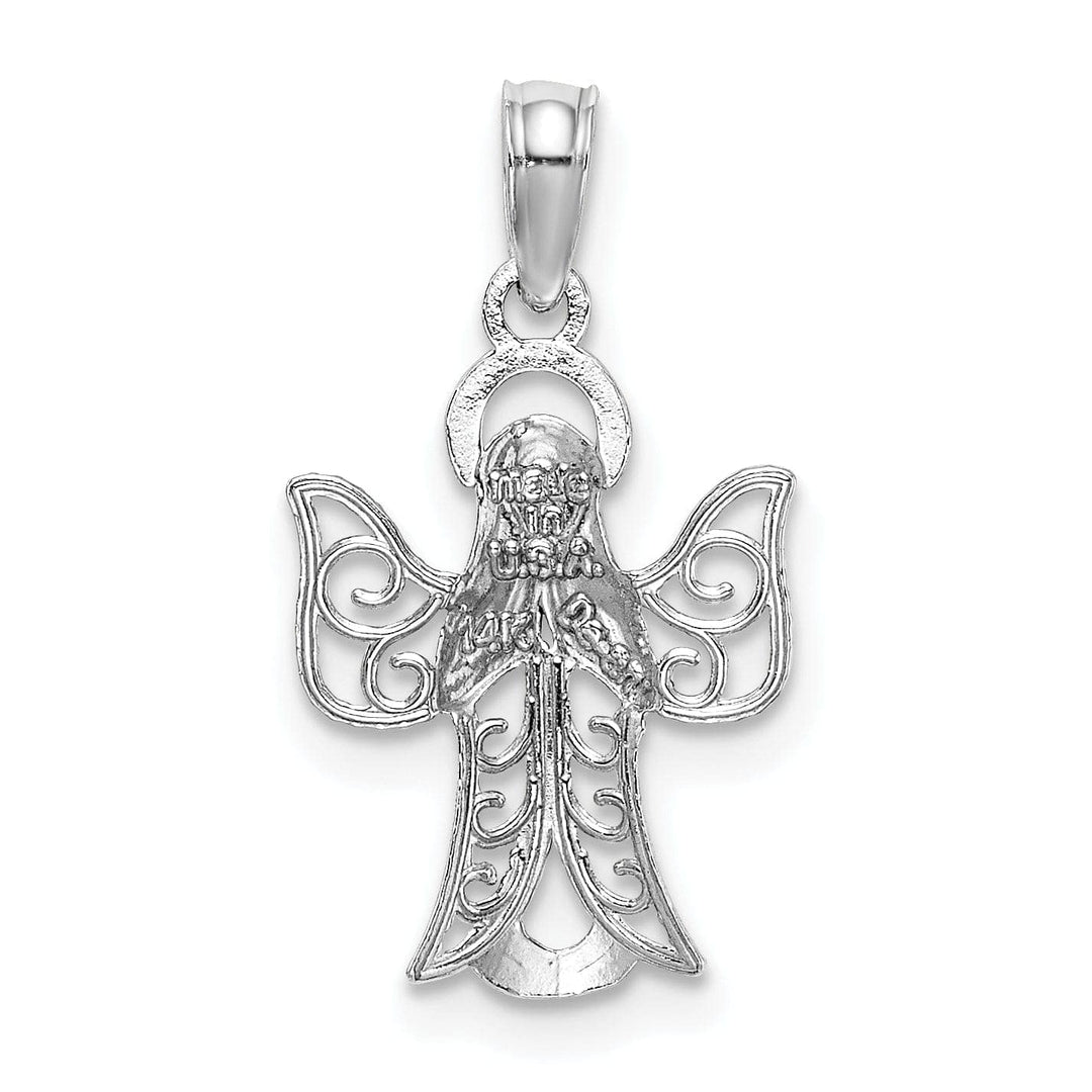 Lovely Rita's Pendants & Charms 14k White Gold Polished Texture Finish Filigree Praying Angel Pendant