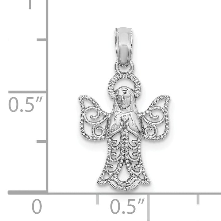Lovely Rita's Pendants & Charms 14k White Gold Polished Texture Finish Filigree Praying Angel Pendant