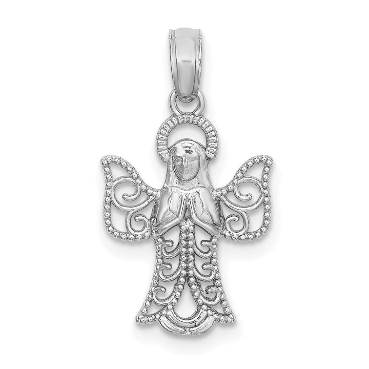 Lovely Rita's Pendants & Charms 14k White Gold Polished Texture Finish Filigree Praying Angel Pendant