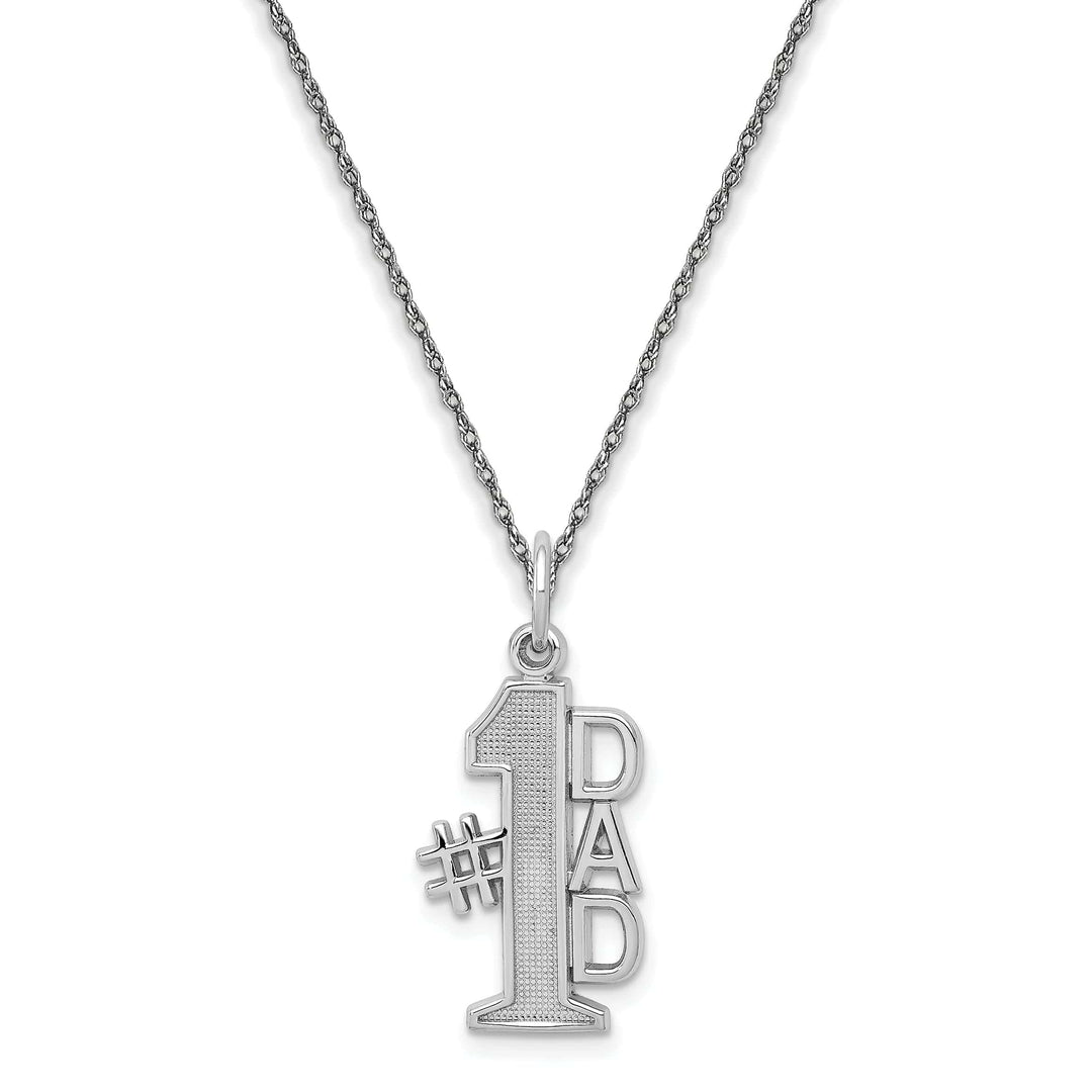 Lovely Rita's Pendants & Charms 14k White Gold Polished Textured Finish # 1 Dad Vertical Shape Charm Pendant with 18-inch Rope Chain Necklace