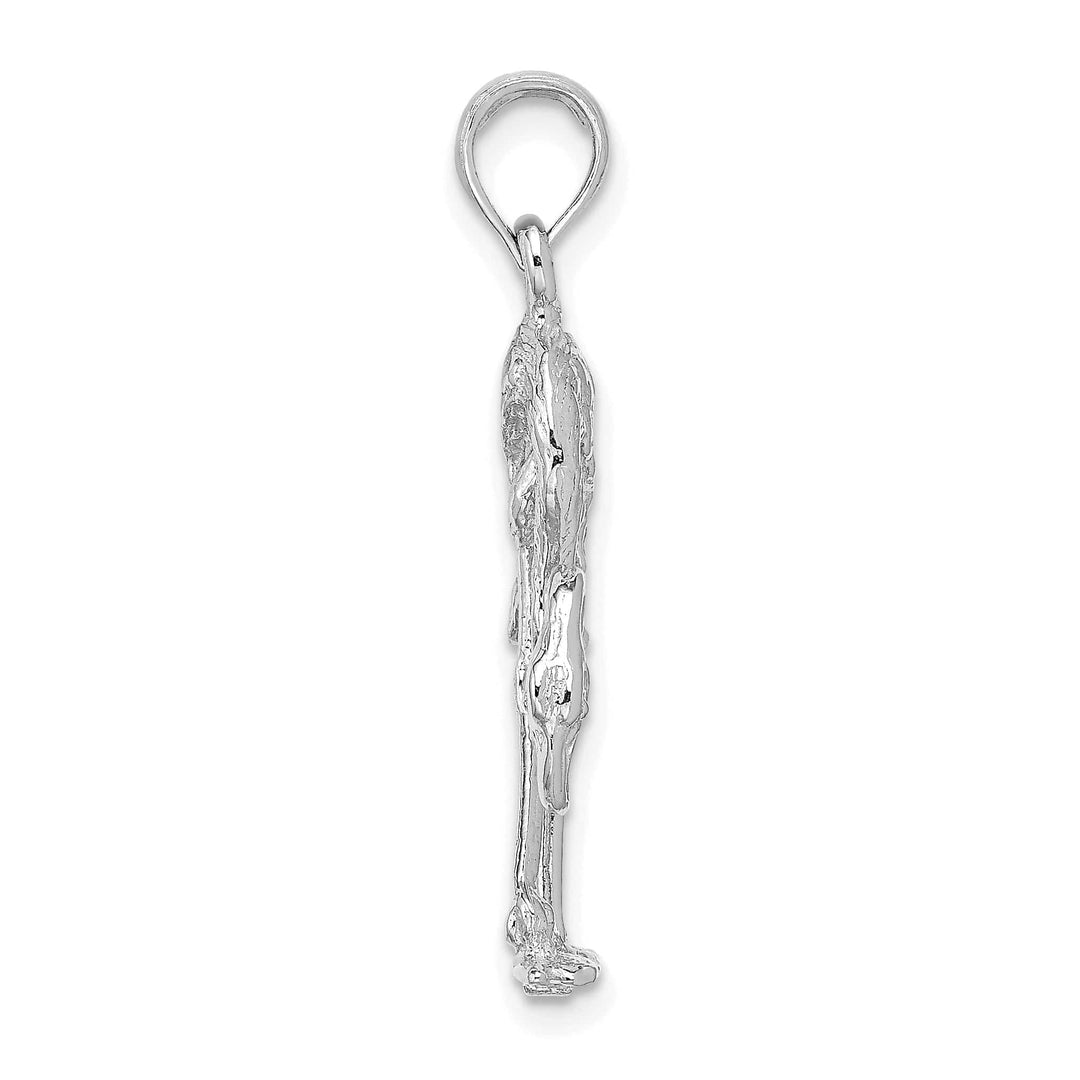 Lovely Rita's Pendants & Charms 14K White Gold Polished Textured Finish 3-Dimensional Flamingo Design Charm Pendant