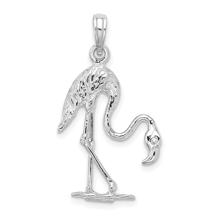 Lovely Rita's Pendants & Charms 14K White Gold Polished Textured Finish 3-Dimensional Flamingo Design Charm Pendant