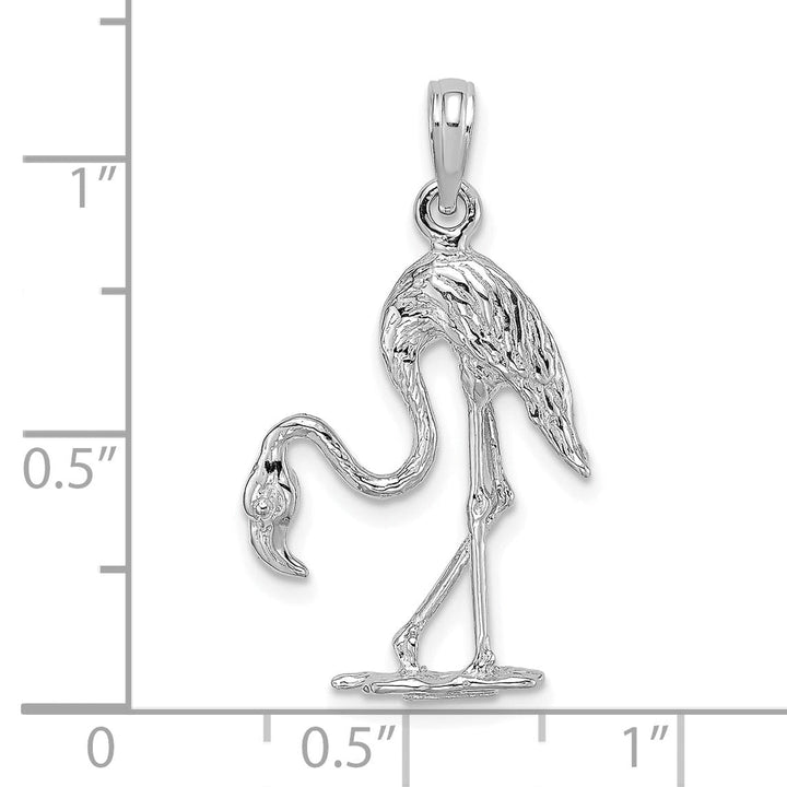 Lovely Rita's Pendants & Charms 14K White Gold Polished Textured Finish 3-Dimensional Flamingo Design Charm Pendant