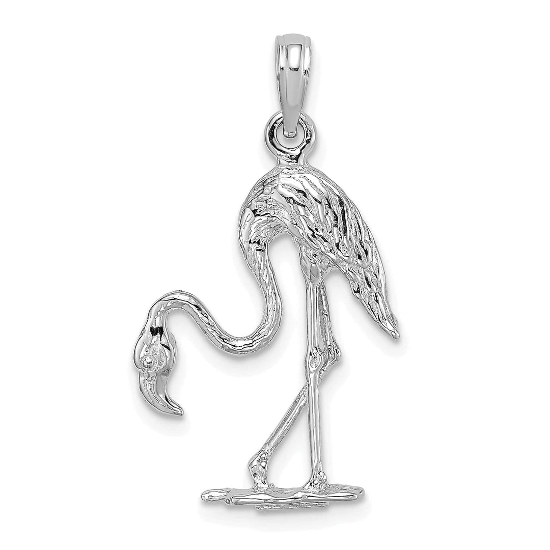 Lovely Rita's Pendants & Charms 14K White Gold Polished Textured Finish 3-Dimensional Flamingo Design Charm Pendant