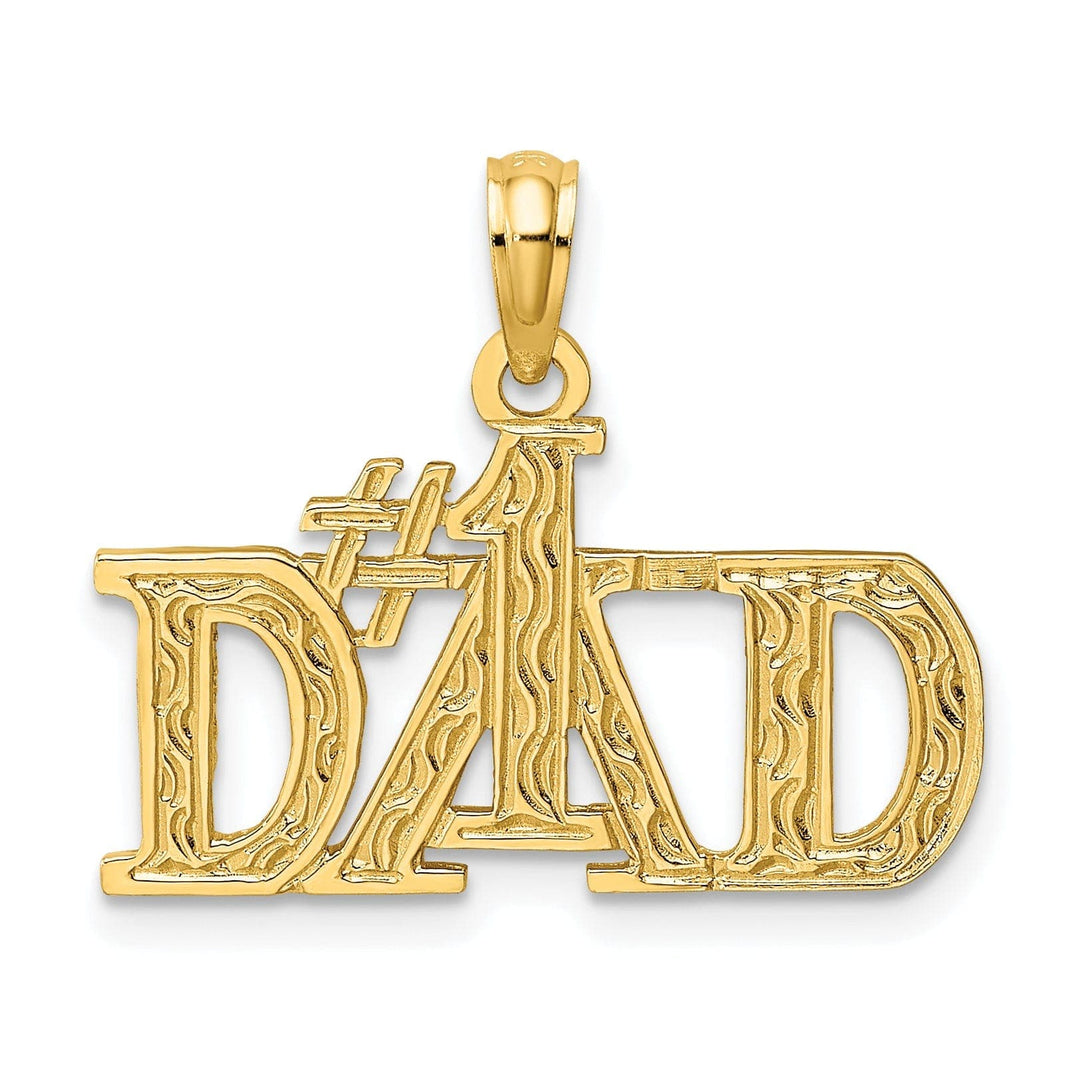 Lovely Rita's Pendants & Charms 14K White Gold Polished Textured Finish Flat Back Script #1 DAD Charm Pendant