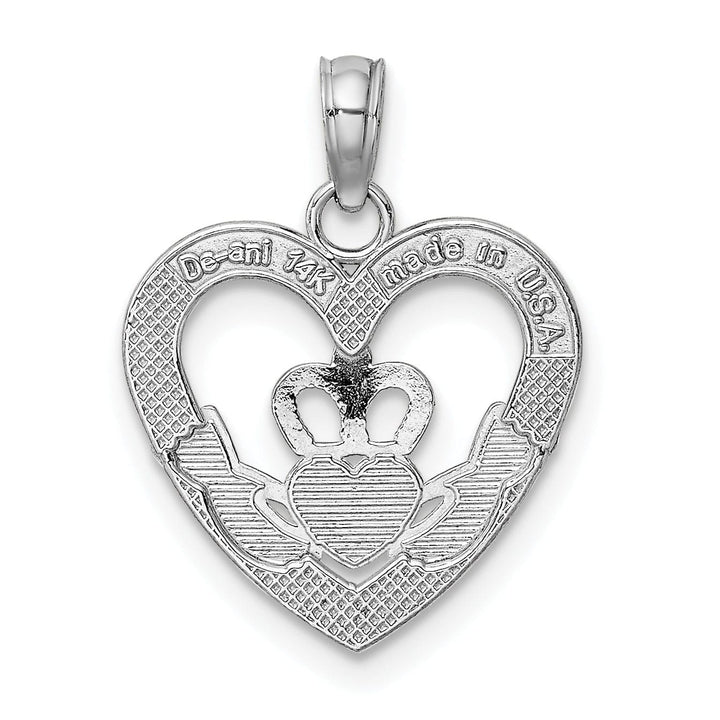 Lovely Rita's Pendants & Charms 14K White Gold Polished Textured Finish Heart Claddagh Design Charm Pendant