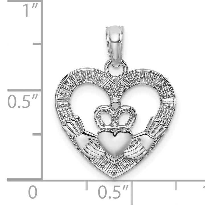 Lovely Rita's Pendants & Charms 14K White Gold Polished Textured Finish Heart Claddagh Design Charm Pendant