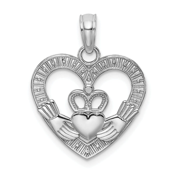 Lovely Rita's Pendants & Charms 14K White Gold Polished Textured Finish Heart Claddagh Design Charm Pendant