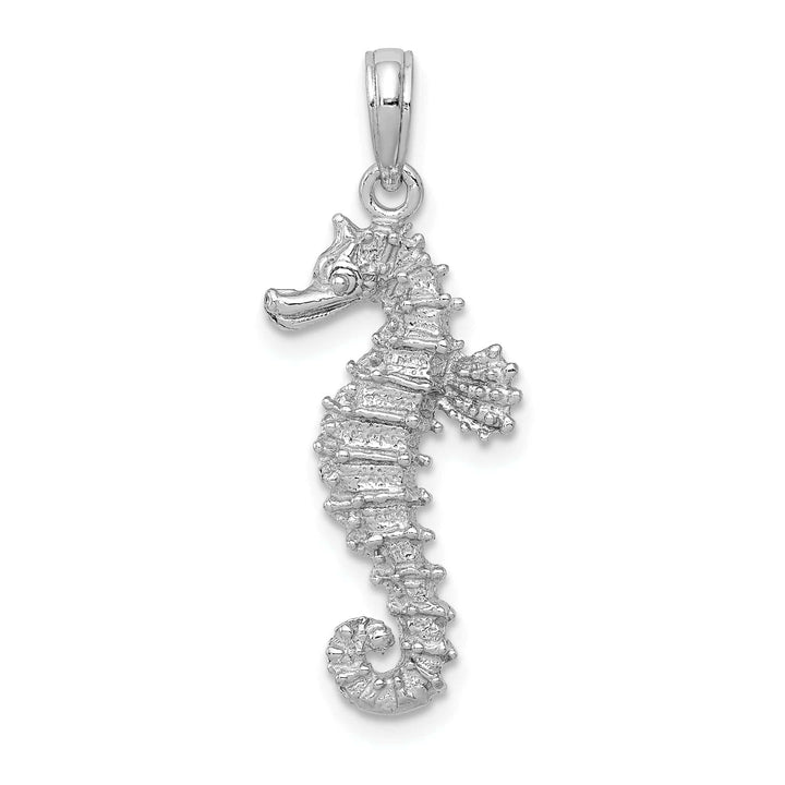 Lovely Rita's Pendants & Charms 14k White Gold Polished Textured Finish Open-Backed Seahorse Charm Pendant