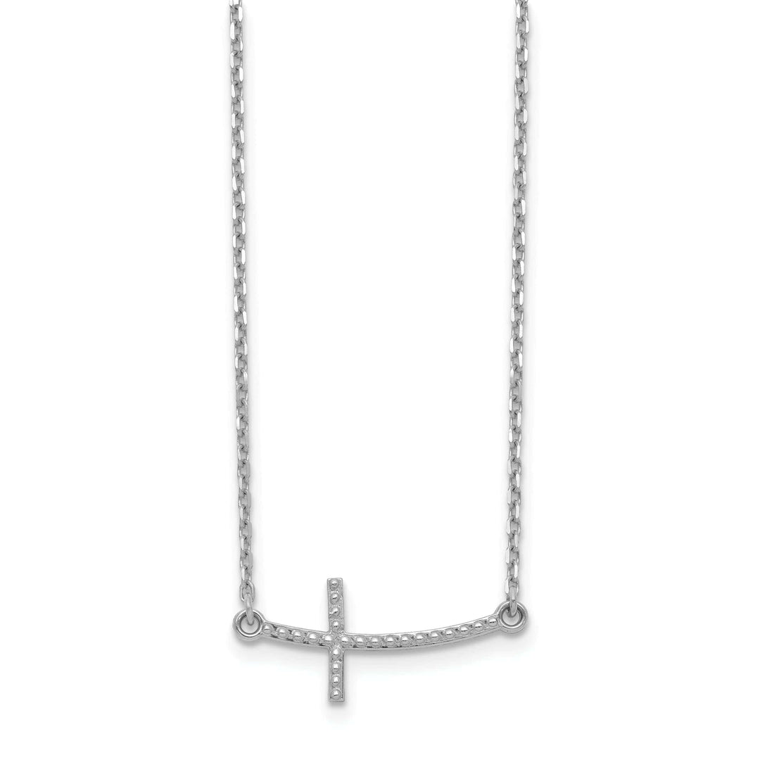 Lovely Rita's Pendants & Charms 14k White Gold Polished Textured Finish Sideways Curved Shape Cross Pendant in a 19-Inch Cable Chain Necklace Set