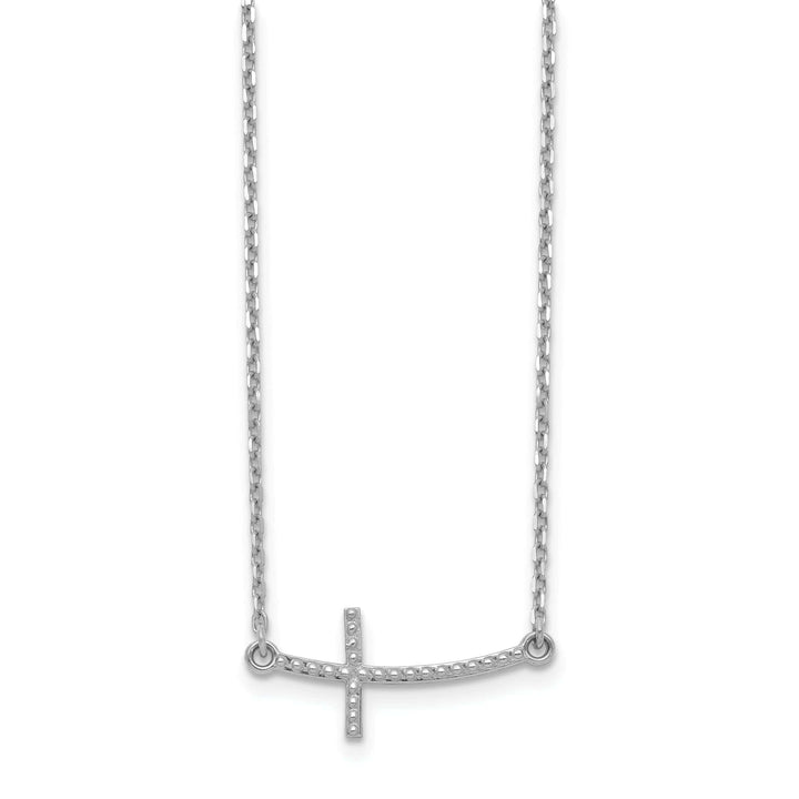 Lovely Rita's Pendants & Charms 14k White Gold Polished Textured Finish Sideways Curved Shape Cross Pendant in a 19-Inch Cable Chain Necklace Set