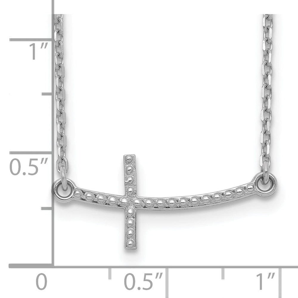 Lovely Rita's Pendants & Charms 14k White Gold Polished Textured Finish Sideways Curved Shape Cross Pendant in a 19-Inch Cable Chain Necklace Set