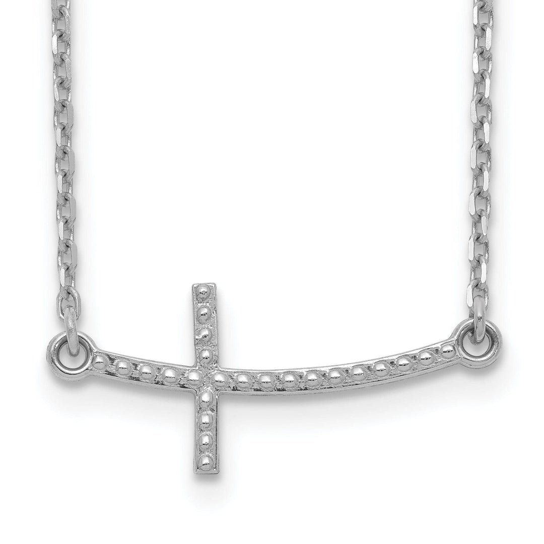 Lovely Rita's Pendants & Charms 14k White Gold Polished Textured Finish Sideways Curved Shape Cross Pendant in a 19-Inch Cable Chain Necklace Set