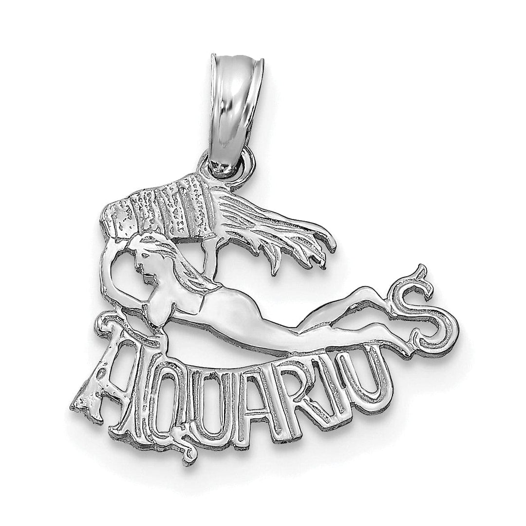 Lovely Rita's Pendants & Charms 14K White Gold Polished Textured Finish Zodiac AQUARIUS Charm Pendant
