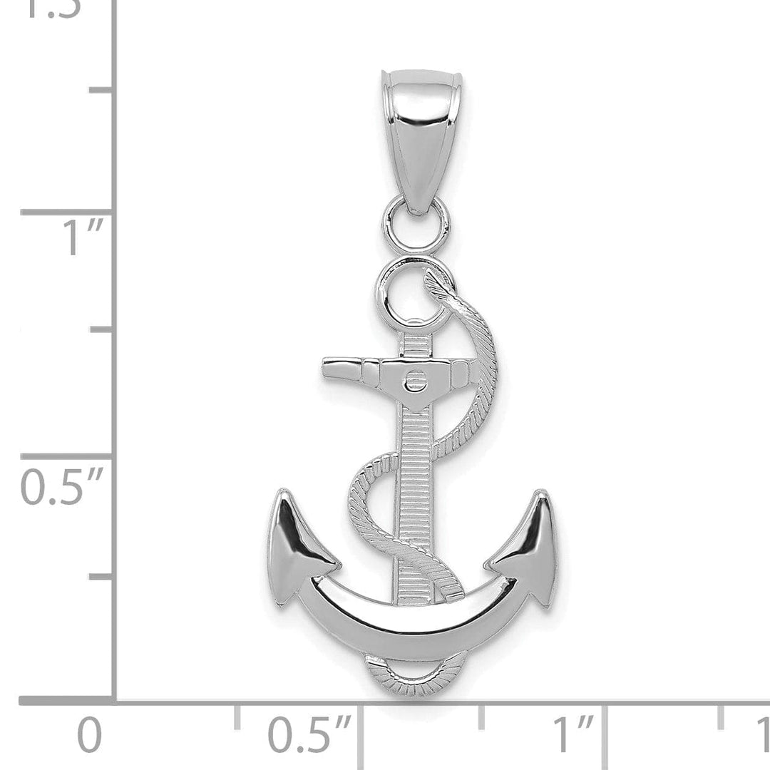 Lovely Rita's Pendants & Charms 14k White Gold Polished Textured Finished Anchor with Rope Design Charm Pendant