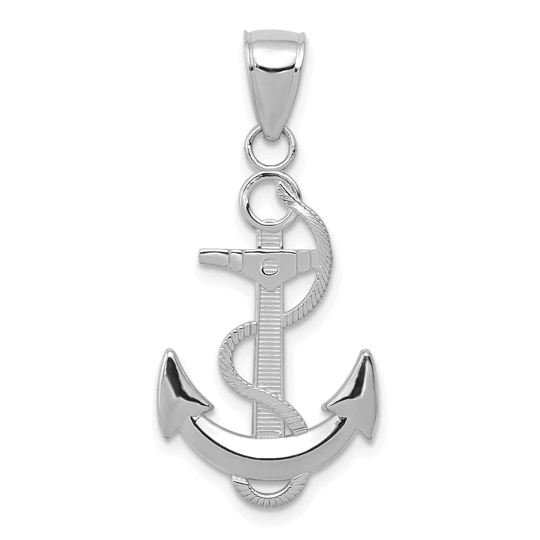 Lovely Rita's Pendants & Charms 14k White Gold Polished Textured Finished Anchor with Rope Design Charm Pendant
