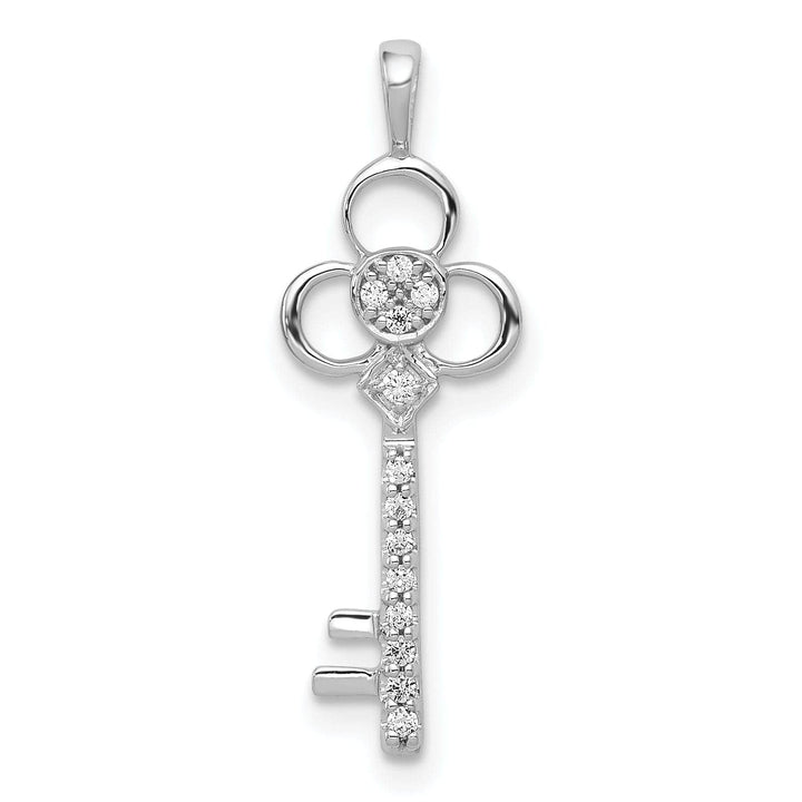 Lovely Rita's Pendants & Charms 14k White Gold Rhodium 0.071-CT Diamond Club Fancy Key Design Pendant