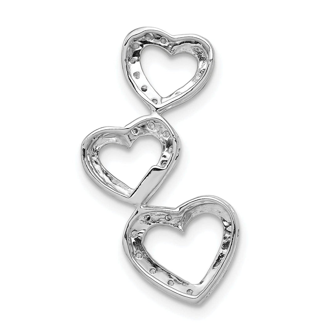 Lovely Rita's Pendants & Charms 14k White Gold Rhodium 0.099-CT Diamond Triple Heart Chain Slide Pendant