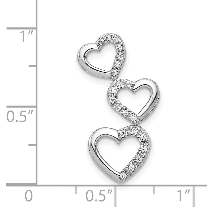 Lovely Rita's Pendants & Charms 14k White Gold Rhodium 0.099-CT Diamond Triple Heart Chain Slide Pendant