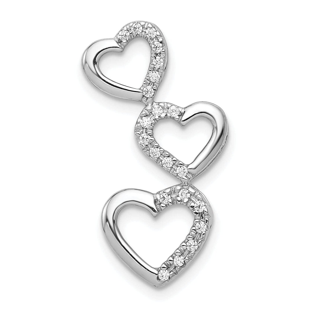 Lovely Rita's Pendants & Charms 14k White Gold Rhodium 0.099-CT Diamond Triple Heart Chain Slide Pendant