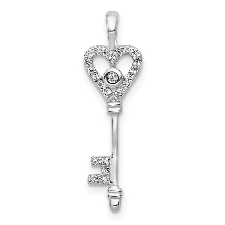 Lovely Rita's Pendants & Charms 14k White Gold Rhodium 0.104-CT Diamond Fancy Heart Key Design Pendant