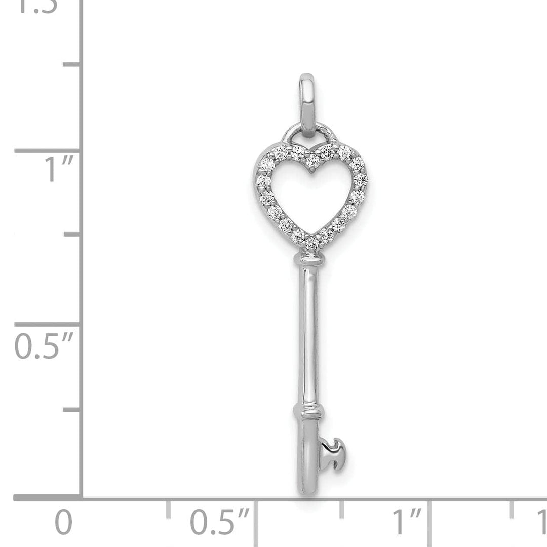 Lovely Rita's Pendants & Charms 14k White Gold Rhodium 0.108-CT Diamond Fancy Heart Key Design Pendant