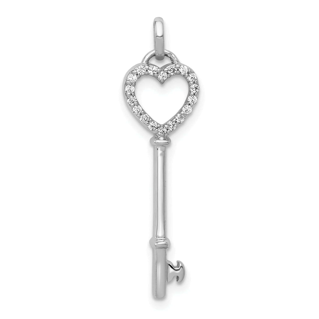 Lovely Rita's Pendants & Charms 14k White Gold Rhodium 0.108-CT Diamond Fancy Heart Key Design Pendant