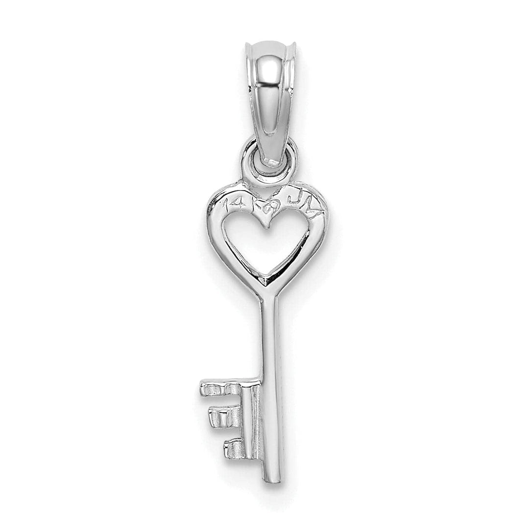 Lovely Rita's Pendants & Charms 14K White Gold Rhodium 3-D Key with Heart Design Charm Pendant