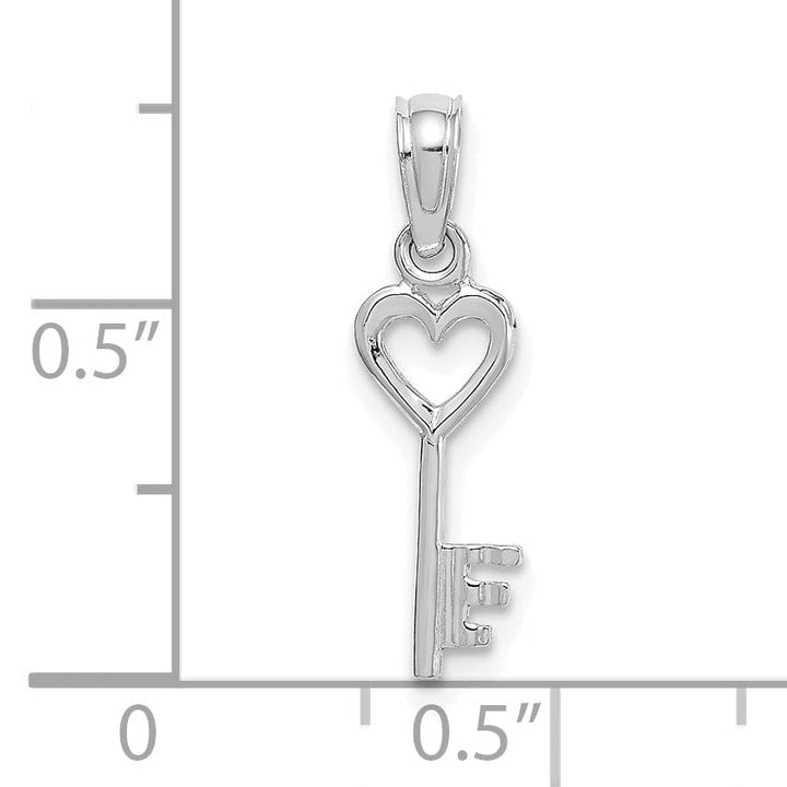 Lovely Rita's Pendants & Charms 14K White Gold Rhodium 3-D Key with Heart Design Charm Pendant