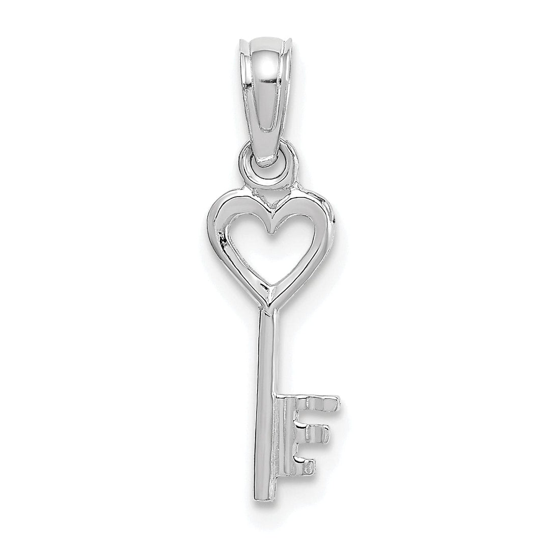 Lovely Rita's Pendants & Charms 14K White Gold Rhodium 3-D Key with Heart Design Charm Pendant