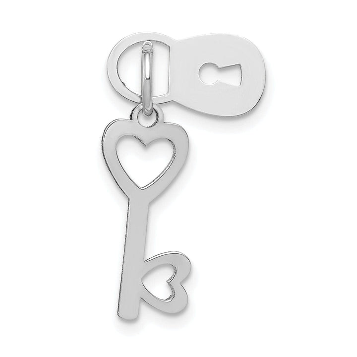 Lovely Rita's Pendants & Charms 14K White Gold Rhodium Moveable Key and Heart Lock Charm Pendant