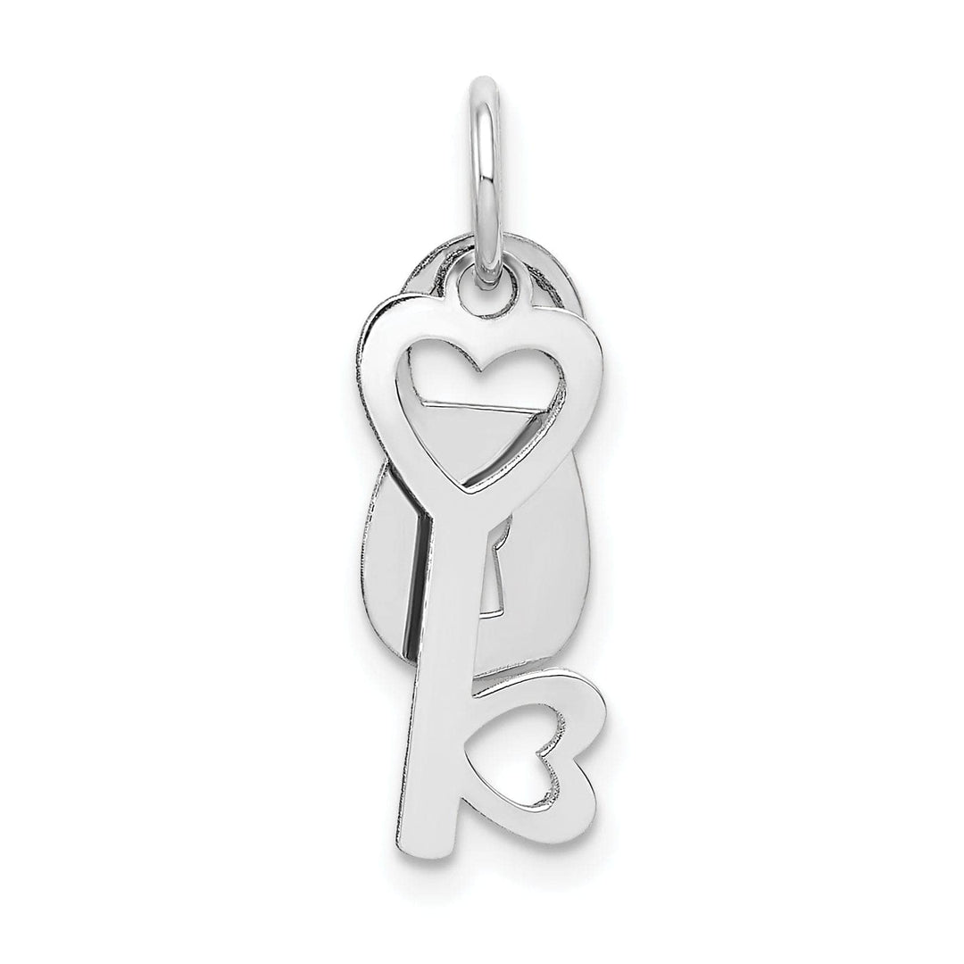 Lovely Rita's Pendants & Charms 14K White Gold Rhodium Moveable Key and Heart Lock Charm Pendant